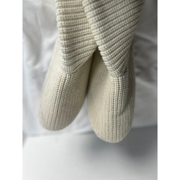 ✨SO Womens Cream Knit Tall Boots Size8 Side Zip Up Suede Heel Casual Cozy - Picture 4 of 10